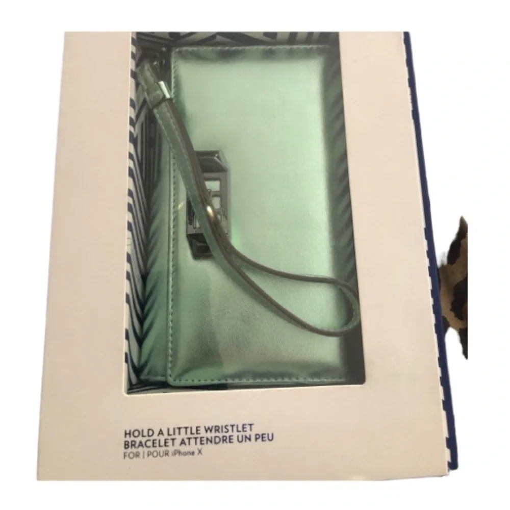 Nicole Miller mobile case green metalic IPhone X wristlet NIB